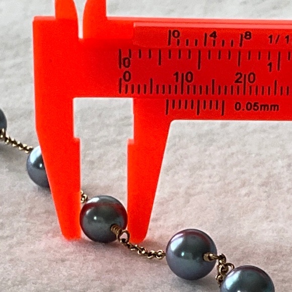 VINTAGE 14K Gold Blue Pearl Tin Cup Necklace - Picture 9 of 16